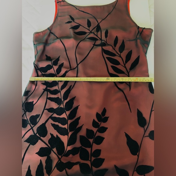 English Richards mini black & red Dress sheer mesh black velvet leaves US 12 - Picture 14 of 16